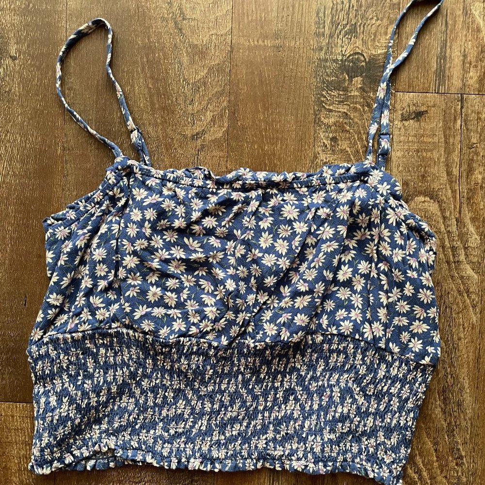American Eagle Blue Floral Spaghetti Strap Crop Top